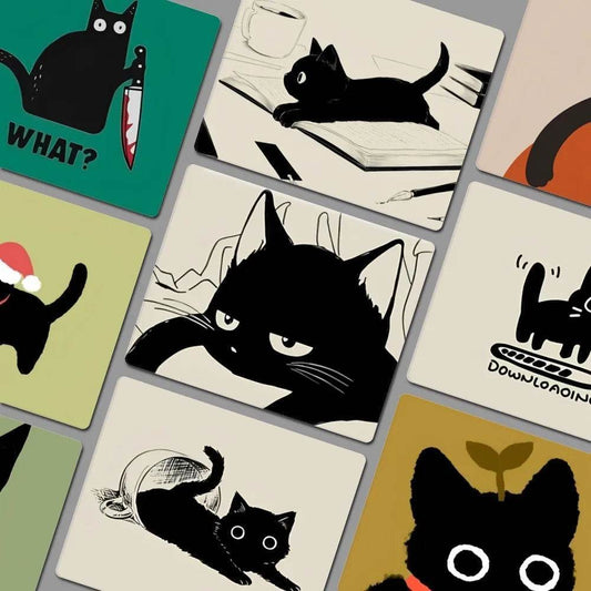 Black Cat Mousepad - Small Office Computer Desk Mat for Keyboard & Laptop - Non-slip Cushion - Capchroma Key Cap